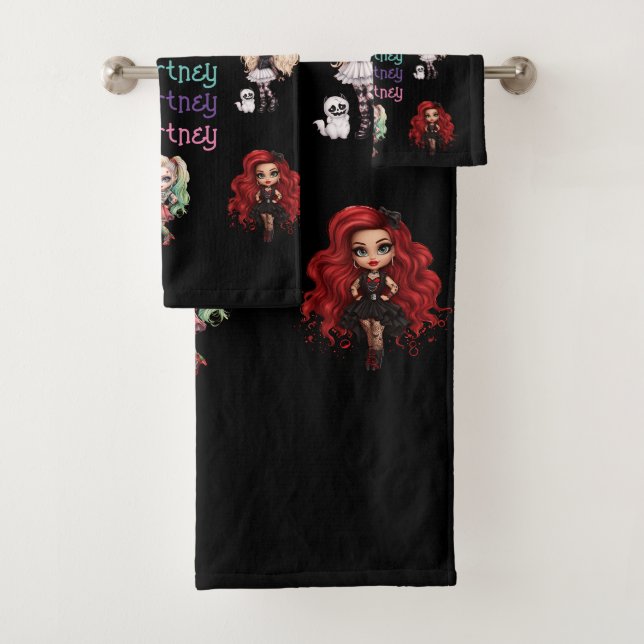 Conjunto De Toalhas Menina Doll Spooky Tema de Halloween com Nome (Insitu)