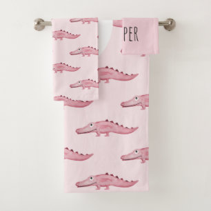 Conjunto De Toalhas Menina rosa de aquarela crocodilo Safari Filho