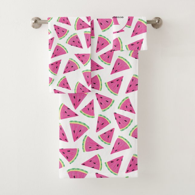 Conjunto De Toalhas Meninas com padrão de melancia monogramada (Insitu)