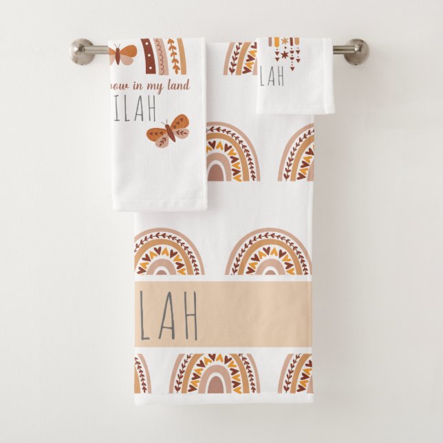 Conjunto De Toalhas Meninas Cute Boho Rainbow Padrão Personalizado Cri (Insitu)
