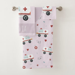 Conjunto De Toalhas Meninas Cute Pink Paramedic Ambulance Pattern Kids