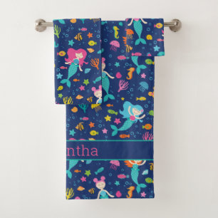 Conjunto De Toalhas Meninas De Sereia Sob O Mar Personalizadas