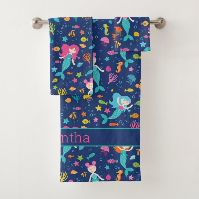 Conjunto De Toalhas Meninas De Sereia Sob O Mar Personalizadas (Insitu)