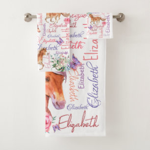 Conjunto De Toalhas Meninas personalizadas chamam colagem com pôneis