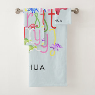 Conjunto De Toalhas Meninos: Alphabet & Name Kids Cólidos de Dinossaur