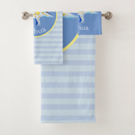 Conjunto De Toalhas Meninos Blue Watercolor Dinossaur e Kids