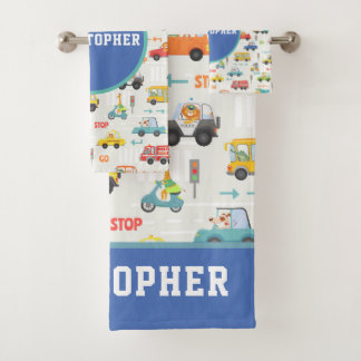 Conjunto De Toalhas Meninos Nome do Padrão do Carro de Transporte Cute