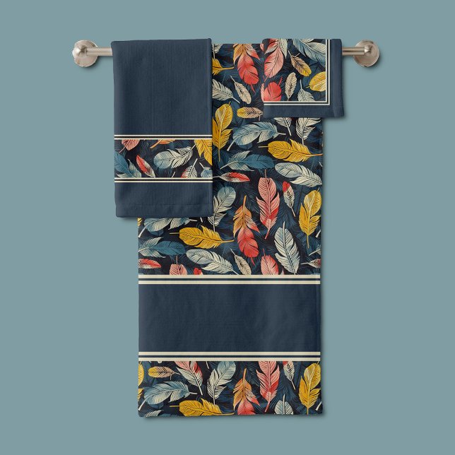 Conjunto De Toalhas Mente Silenciosa Boho Emplumada (Criador carregado)