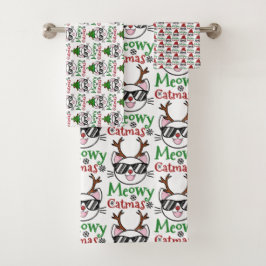 Conjunto De Toalhas Meowy Catmas Natal Gatinho Papais noeis Reindeer
