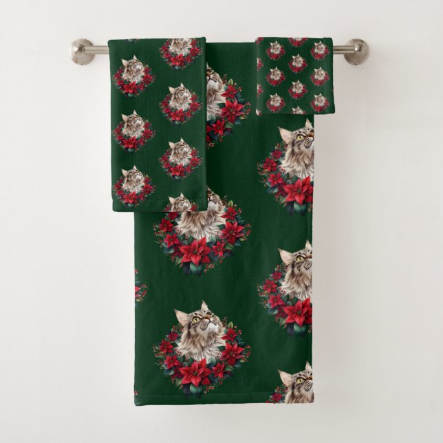 Conjunto De Toalhas Meowy Christmas Maine Coon Cat  (Insitu)