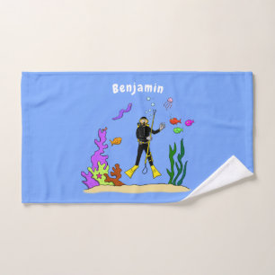 Conjunto De Toalhas Mergulhador engraçado e criaturas de peixes, dese