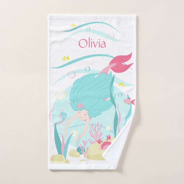 Conjunto De Toalhas Mergulhamento De Sereia Cuta Sob O Mar (Toalha de mão)