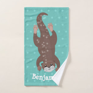 Conjunto De Toalhas Mergulho de lontra bonito na ilustração de desen