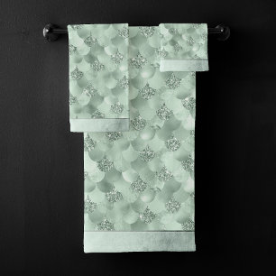 Conjunto De Toalhas Mermaid Fantasy   Padrão de Escala Verde da Casa d