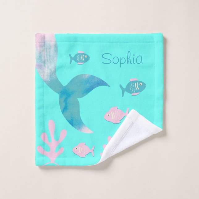 Conjunto De Toalhas Mermaid Under the Sea Pastel Pink Blue Aqua Girls (Pano de lavar)