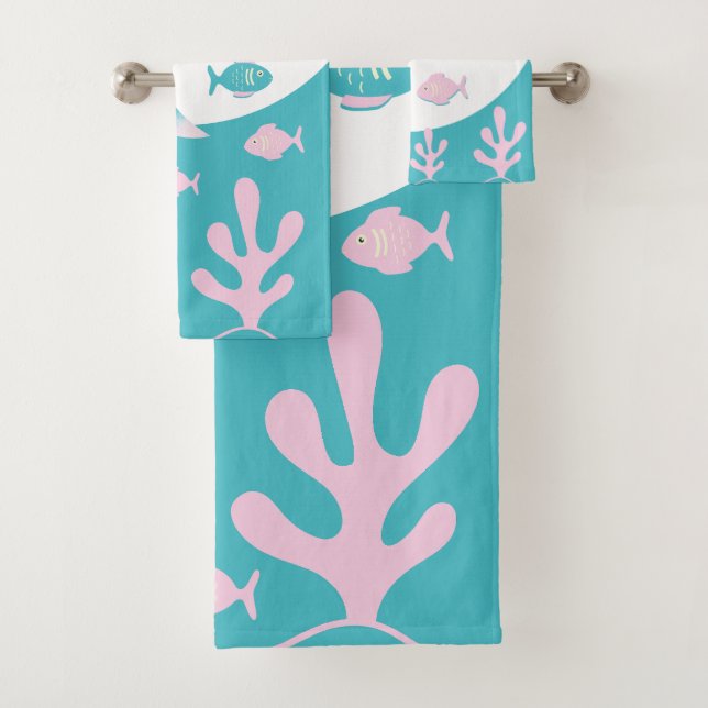 Conjunto De Toalhas Mermaid Under the Sea Pastel Pink Blue Girls (Insitu)