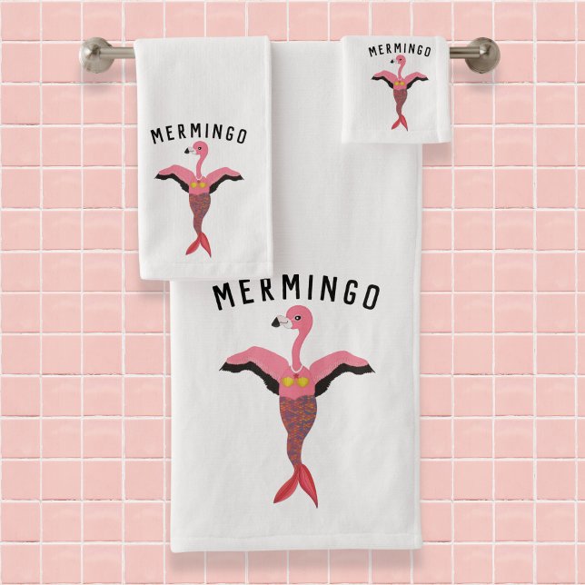 Conjunto De Toalhas Mermingo Flamingo Sereia, Rosa Engraçada, Correspo (Criador carregado)