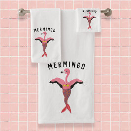 Conjunto De Toalhas Mermingo Flamingo Sereia, Rosa Engraçada, Correspo