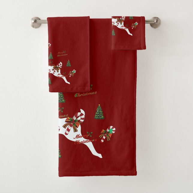 Conjunto De Toalhas Merry Christmas Deer Dk Red Holiday  (Insitu)