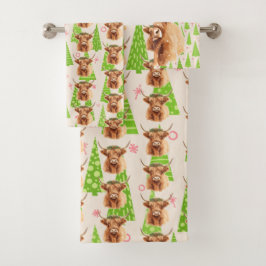 Conjunto De Toalhas Merry Christmas Greenery Highland Miniature Cow