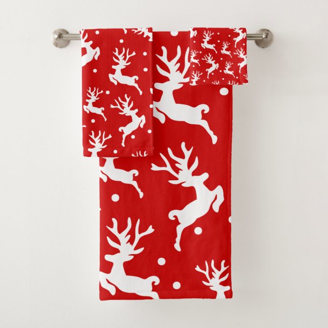 Conjunto De Toalhas Merry Christmas Reindeers Red Throw (Insitu)