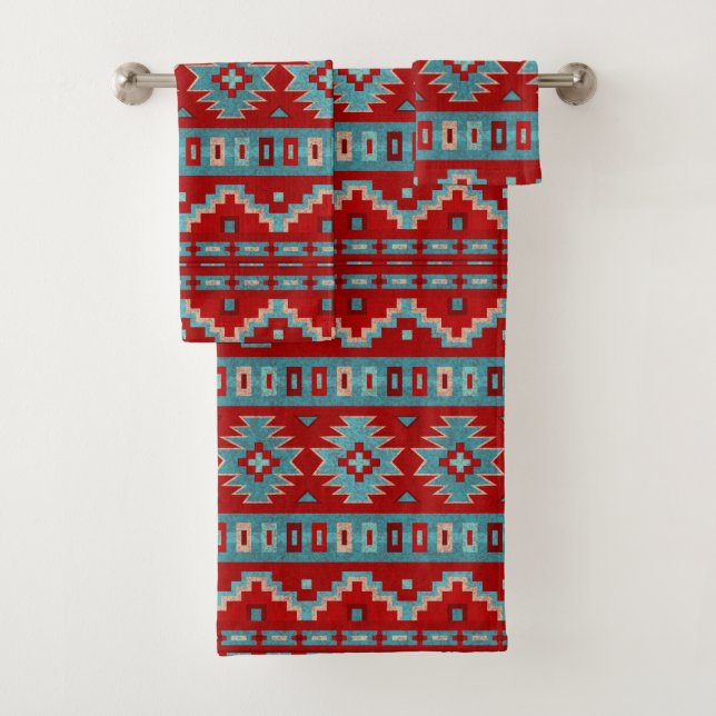 Conjunto De Toalhas Mesas do Sudoeste Turquesa e Vermelho (Insitu)