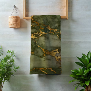 Conjunto De Toalhas Metálico de Pedra de Marble Dourado Verde Florest