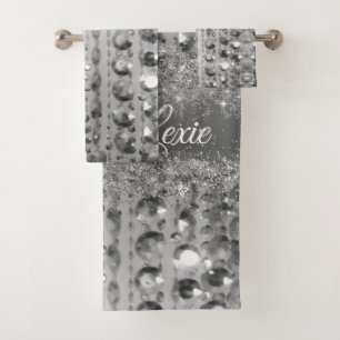 Conjunto De Toalhas Miçangas de brilho de prata personalizadas