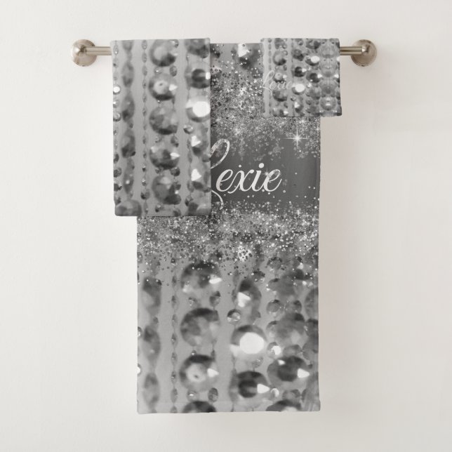 Conjunto De Toalhas Miçangas de brilho de prata personalizadas (Insitu)