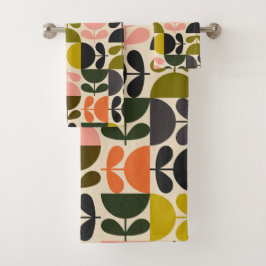 Conjunto De Toalhas Mid‑century modern- Retro Scandinavian Flowers