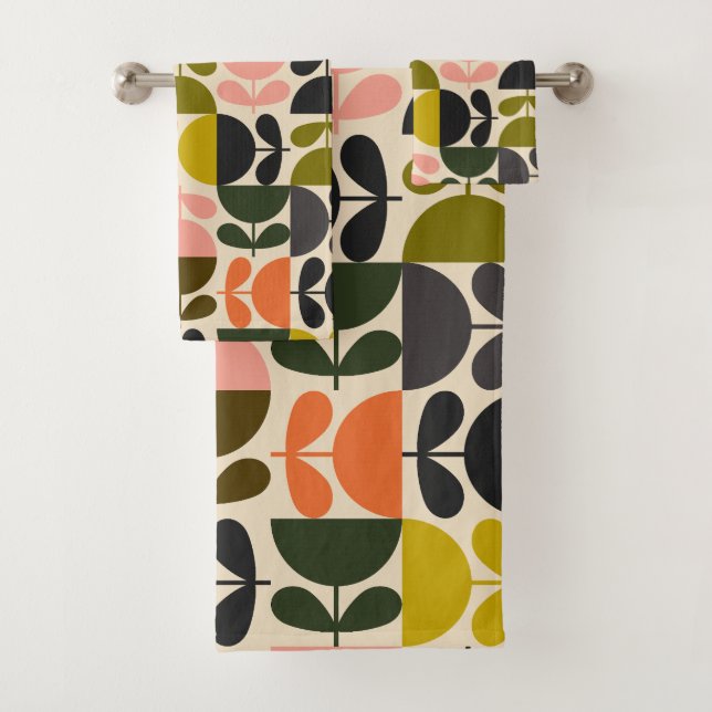 Conjunto De Toalhas Mid‑century modern- Retro Scandinavian Flowers  (Insitu)