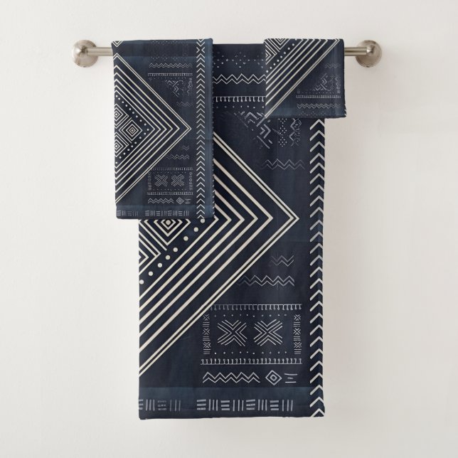 Conjunto De Toalhas Midnight Nomad Diamond - Indigo Mudcloth Art (Insitu)
