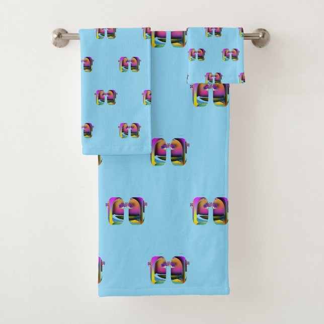 Conjunto De Toalhas Mini Arte Deco Óculos Refletidos Design Azul Claro (Insitu)