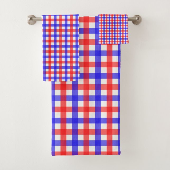 Conjunto De Toalhas Mini Verificação De Gingham Vermelho E Azul (Insitu)