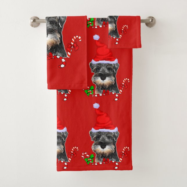 Conjunto De Toalhas Miniatura Schnauzer Natal (Insitu)