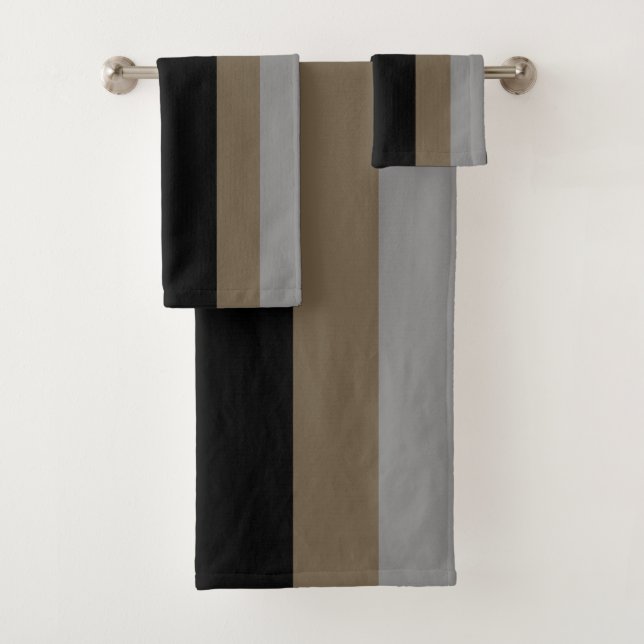 Conjunto De Toalhas Minimal Gray & Taupe Vertical Stripes (Insitu)