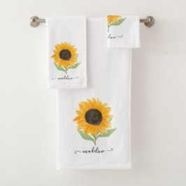 Conjunto De Toalhas Minimal Rustic Sunflower Personalized Name Script