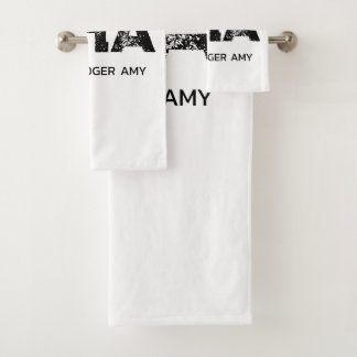 CONJUNTO DE TOALHAS MINIMALIST BLACK THREE LETTER MONOGRAM NAME WHITE