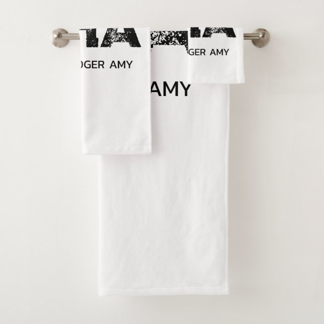 CONJUNTO DE TOALHAS MINIMALIST BLACK THREE LETTER MONOGRAM NAME WHITE (Insitu)