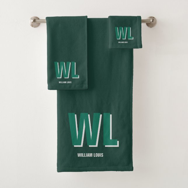 Conjunto De Toalhas Minimalist Emerald Green Personalized Monogram  (Insitu)