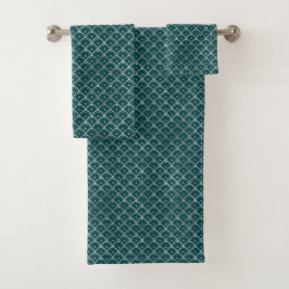 Conjunto De Toalhas Minimalista Arte Deco Gráfica Teal Prata