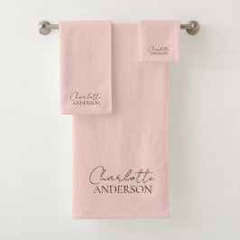 Conjunto De Toalhas Mínimo Elegante Nome Simples Rosa Esmagador