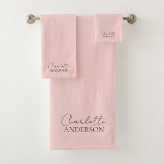 Conjunto De Toalhas Mínimo Elegante Nome Simples Rosa Esmagador