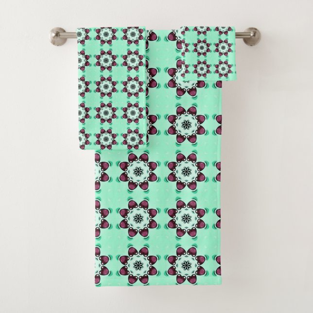 Conjunto De Toalhas Mint green geometric mandala pattern Towel (Insitu)