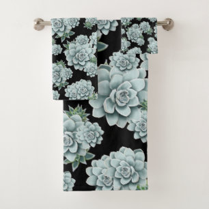 Conjunto De Toalhas Mint Rosette Suculenta Repetir Impressão a Preto