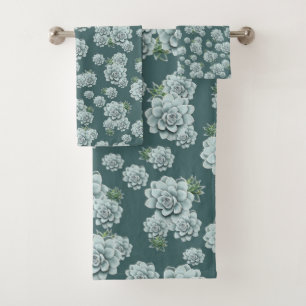 Conjunto De Toalhas Mint Rosette Suculenta Repetir Impressão no Pine V