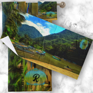 Conjunto De Toalhas Mismaloya River Fishing Boats 0344