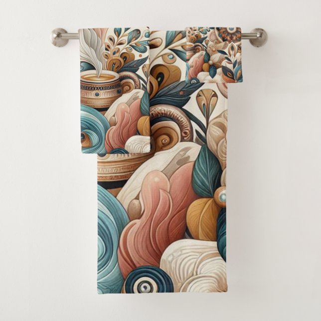 Conjunto De Toalhas Mistura boêmica de chá, magenta, flores roxas (Insitu)