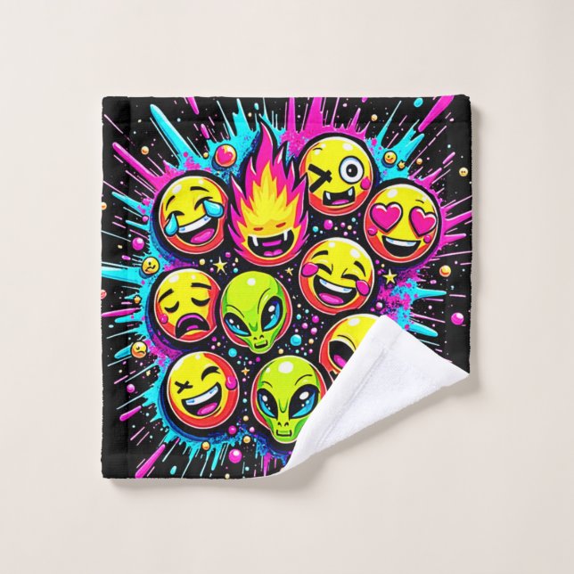 Conjunto De Toalhas Mistura de Emoji Neon Funky (Pano de lavar)