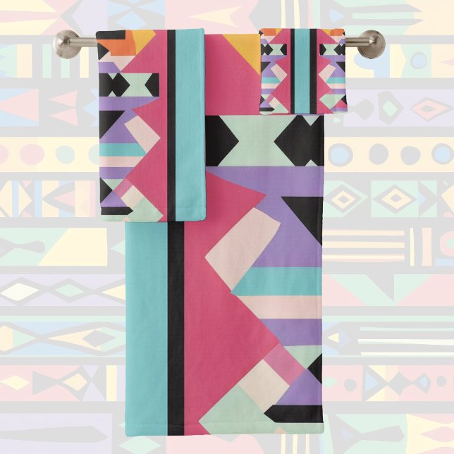 Conjunto De Toalhas Mistura de padrões rosa e azul (Criador carregado)